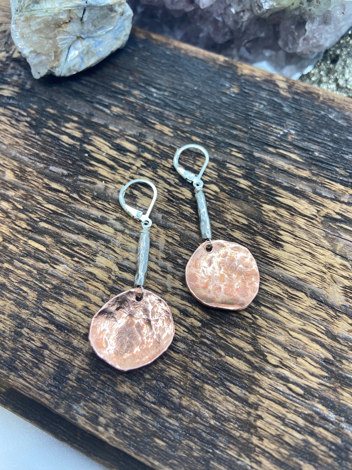Hammered Copper & Silver Earrings