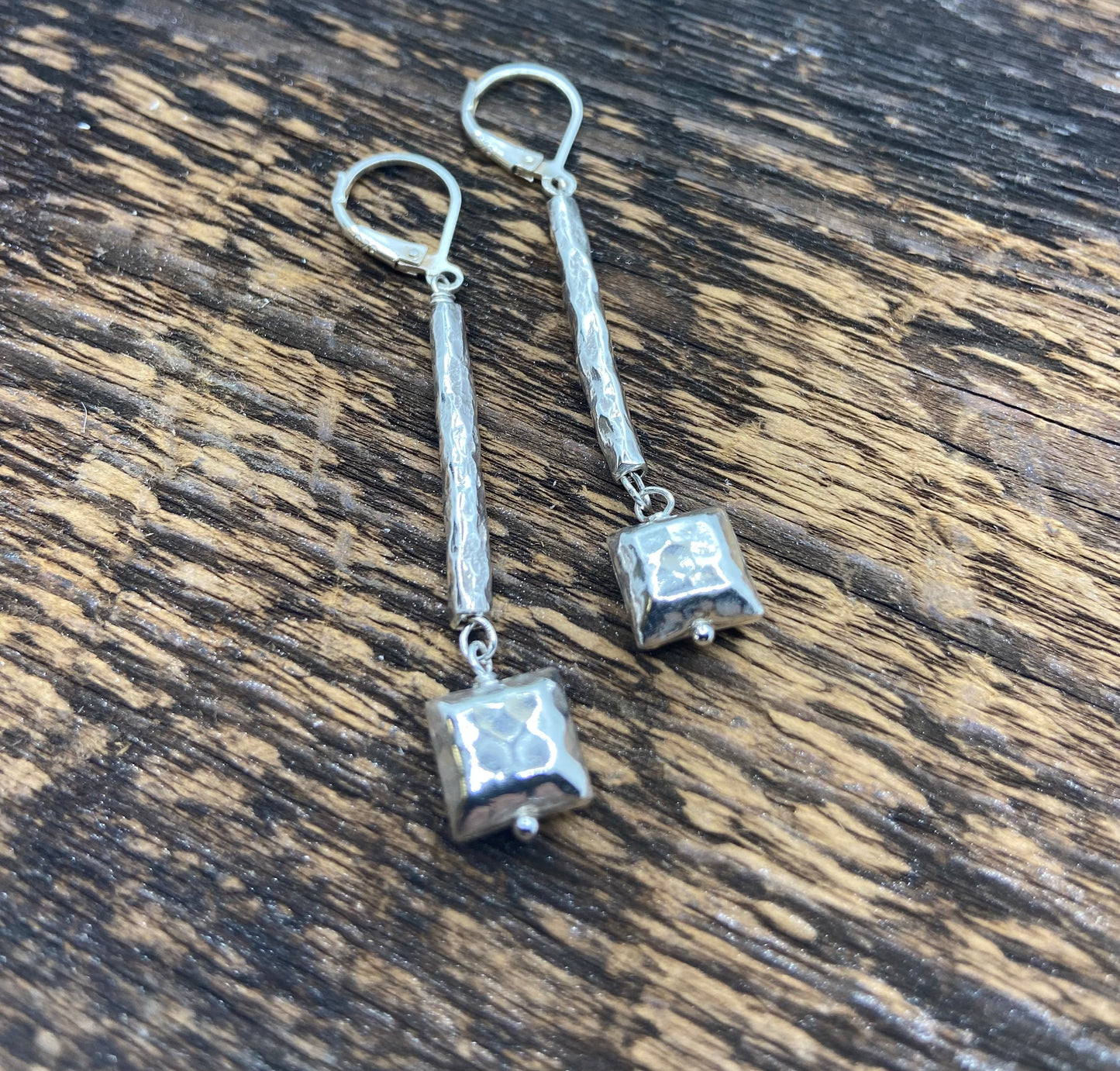 Hammered Sterling Drop Earrings