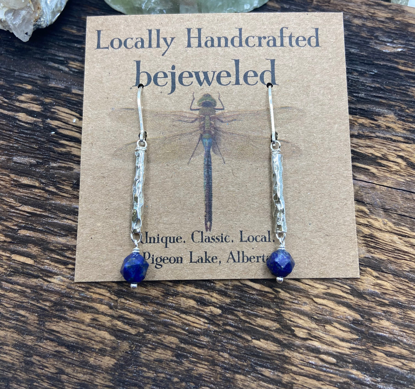 Hammered Sterling silver & Lapis Earrings