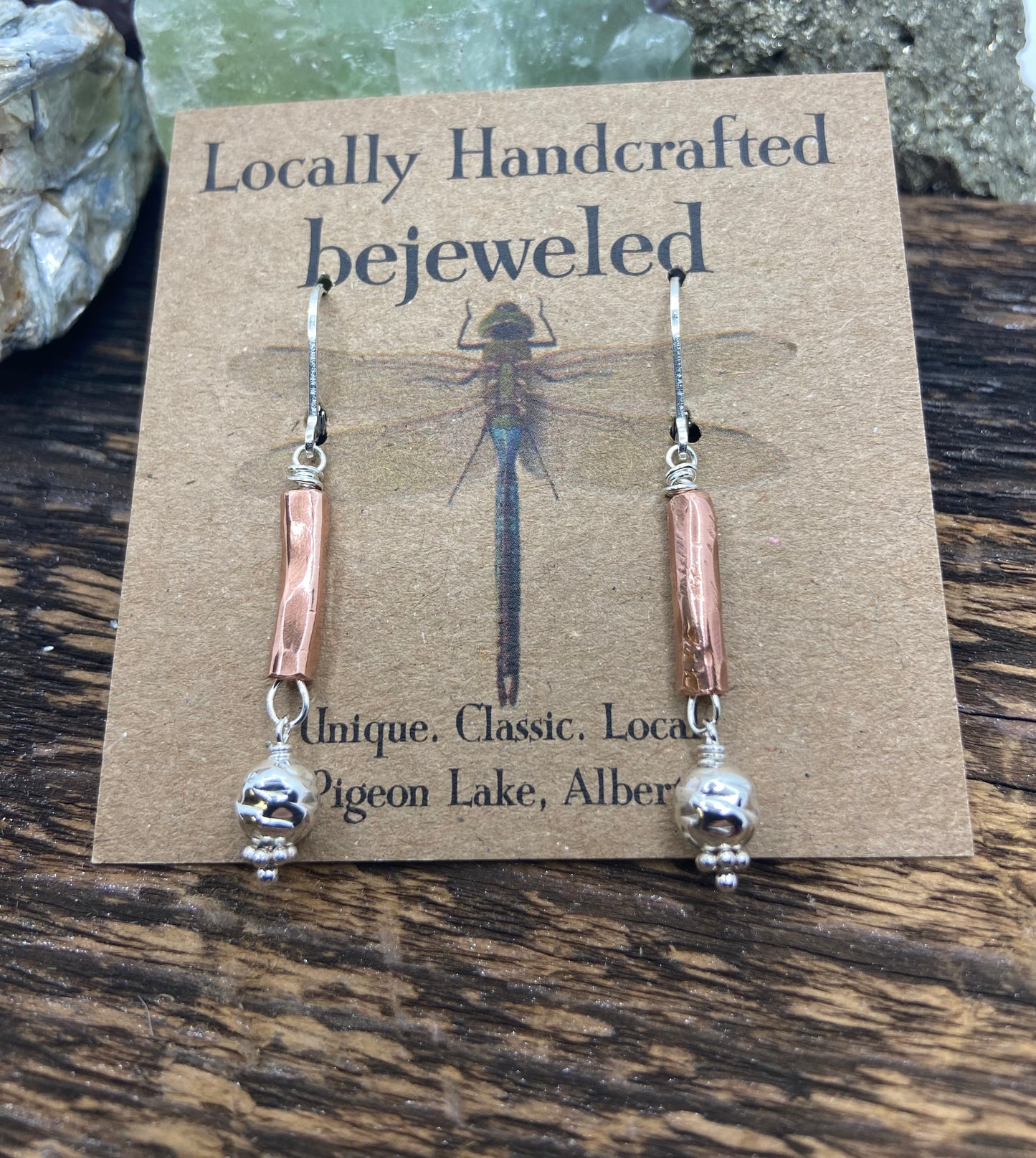 Hammered Copper & Sterling silver Earrings
