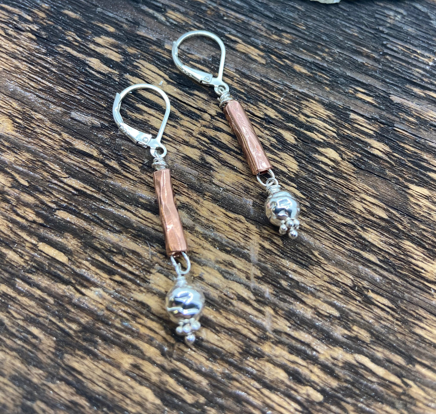 Hammered Copper & Sterling silver Earrings