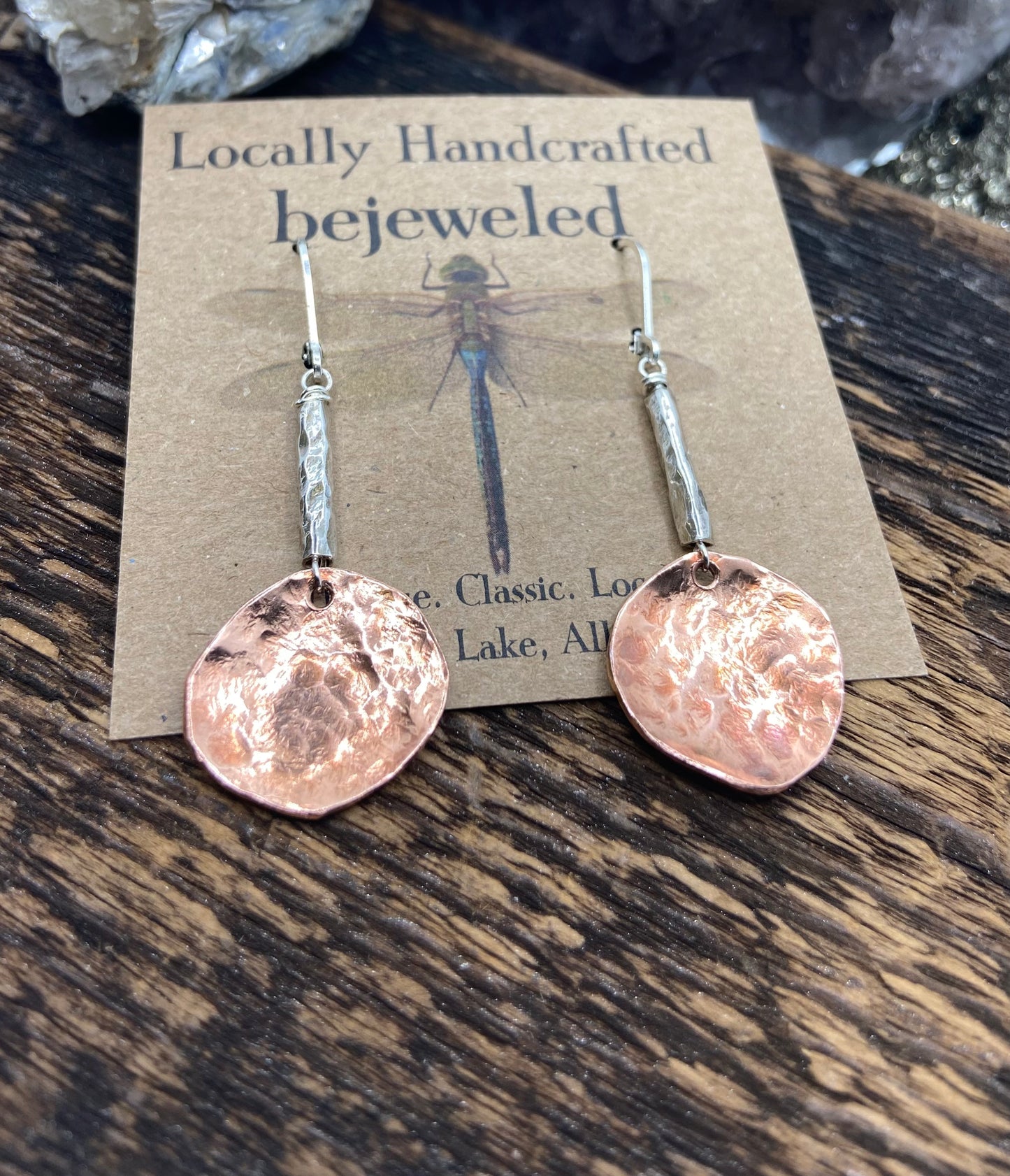Hammered Copper & Silver Earrings