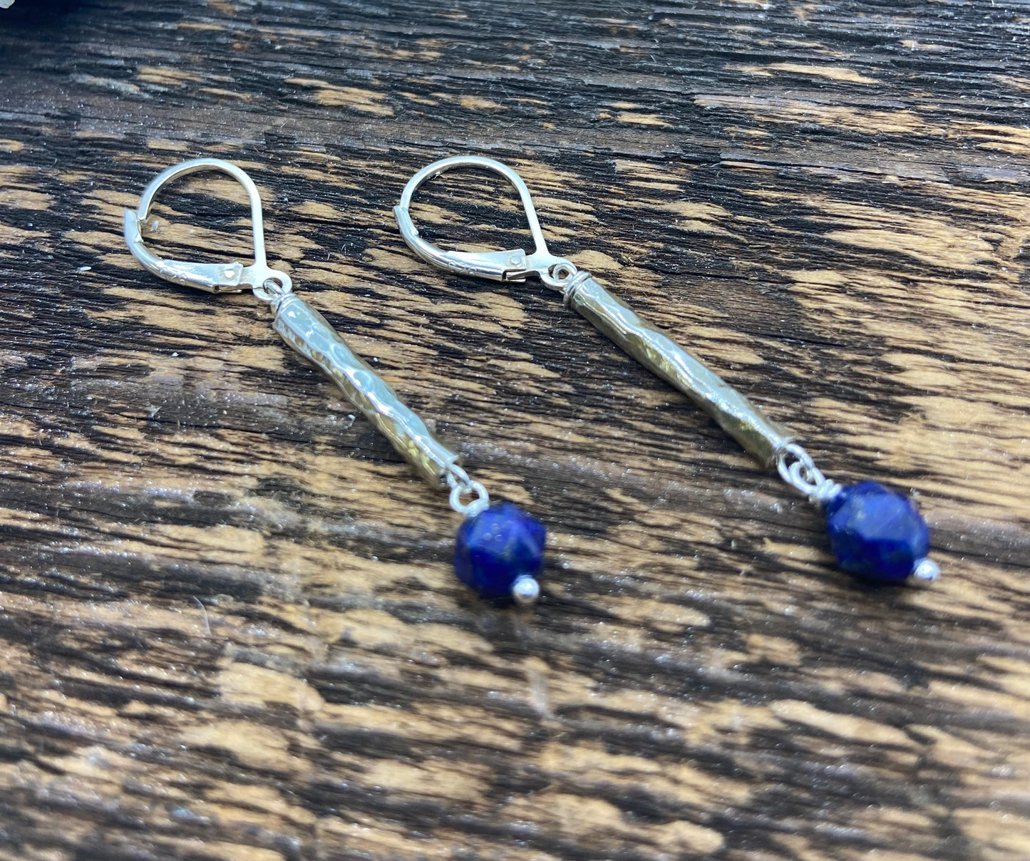 Hammered Sterling silver & Lapis Earrings