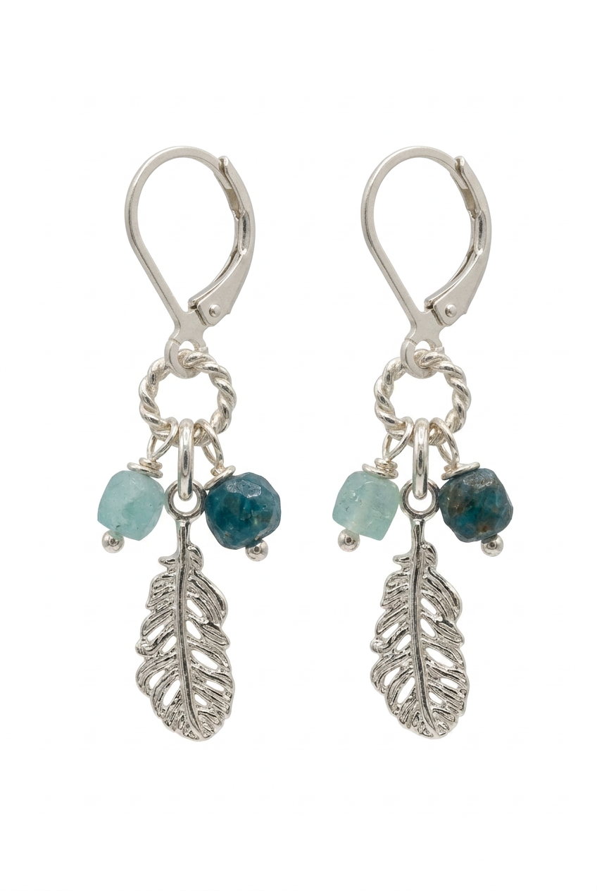 Apatite and Aquamarine, feather earrings