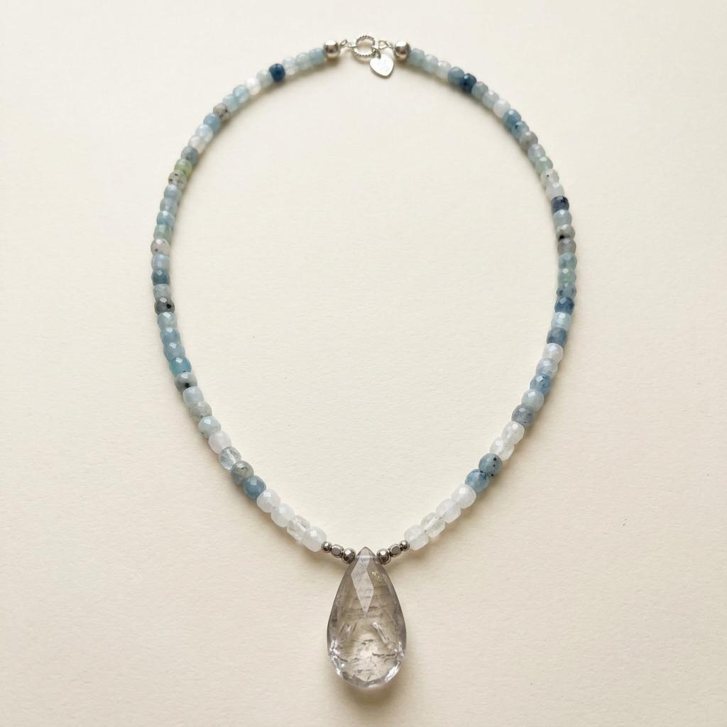 Aquamarine & Moonstone Quartz Pendant Necklace