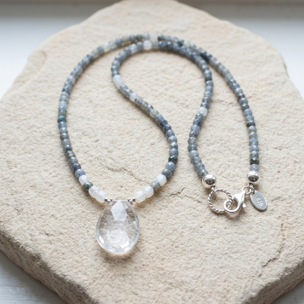 Grey Sapphire & Moonstone Quartz Pendant Necklace