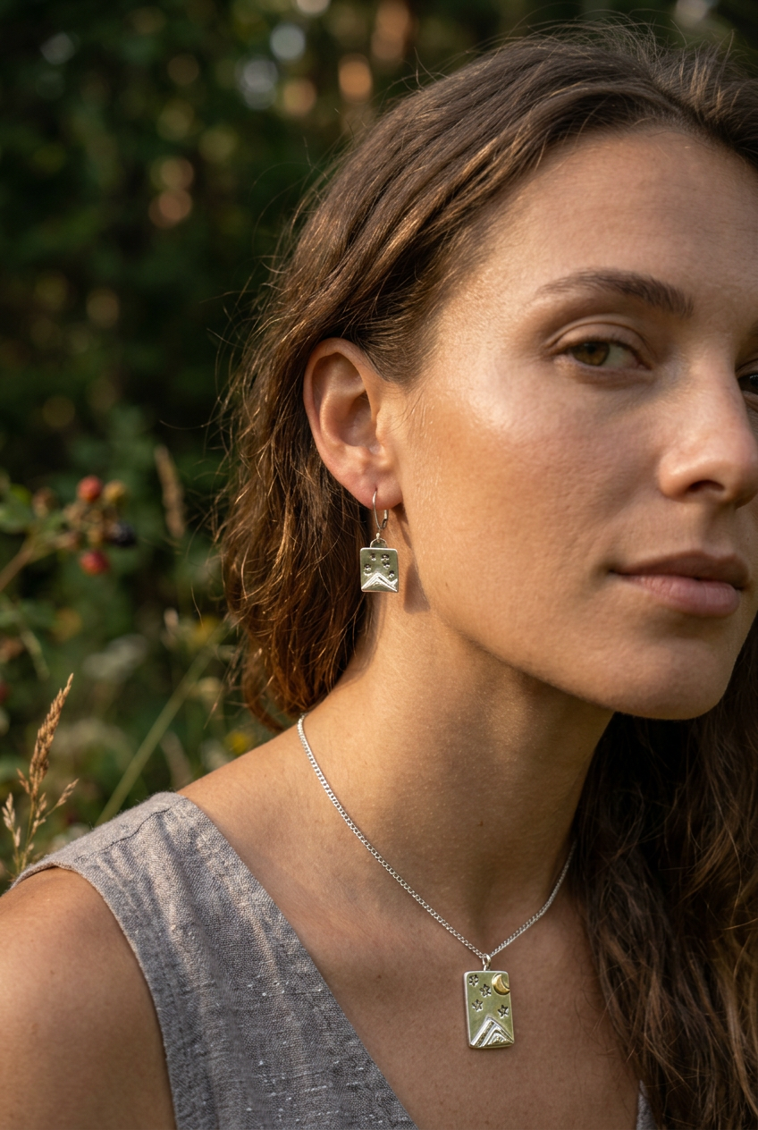 Model wearing the matching necklace