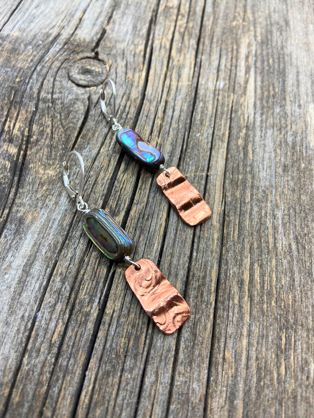 Abalone & Copper Wave Earrings