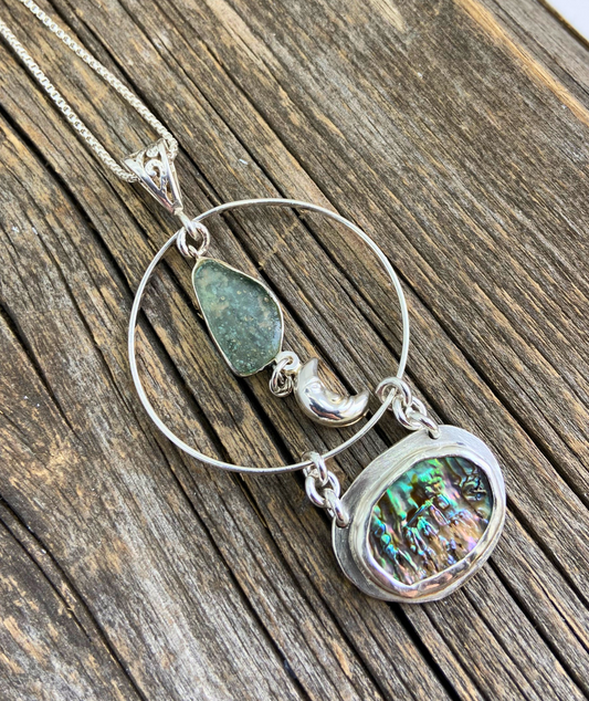 Abalone & Vintage Glass Pendant Necklace