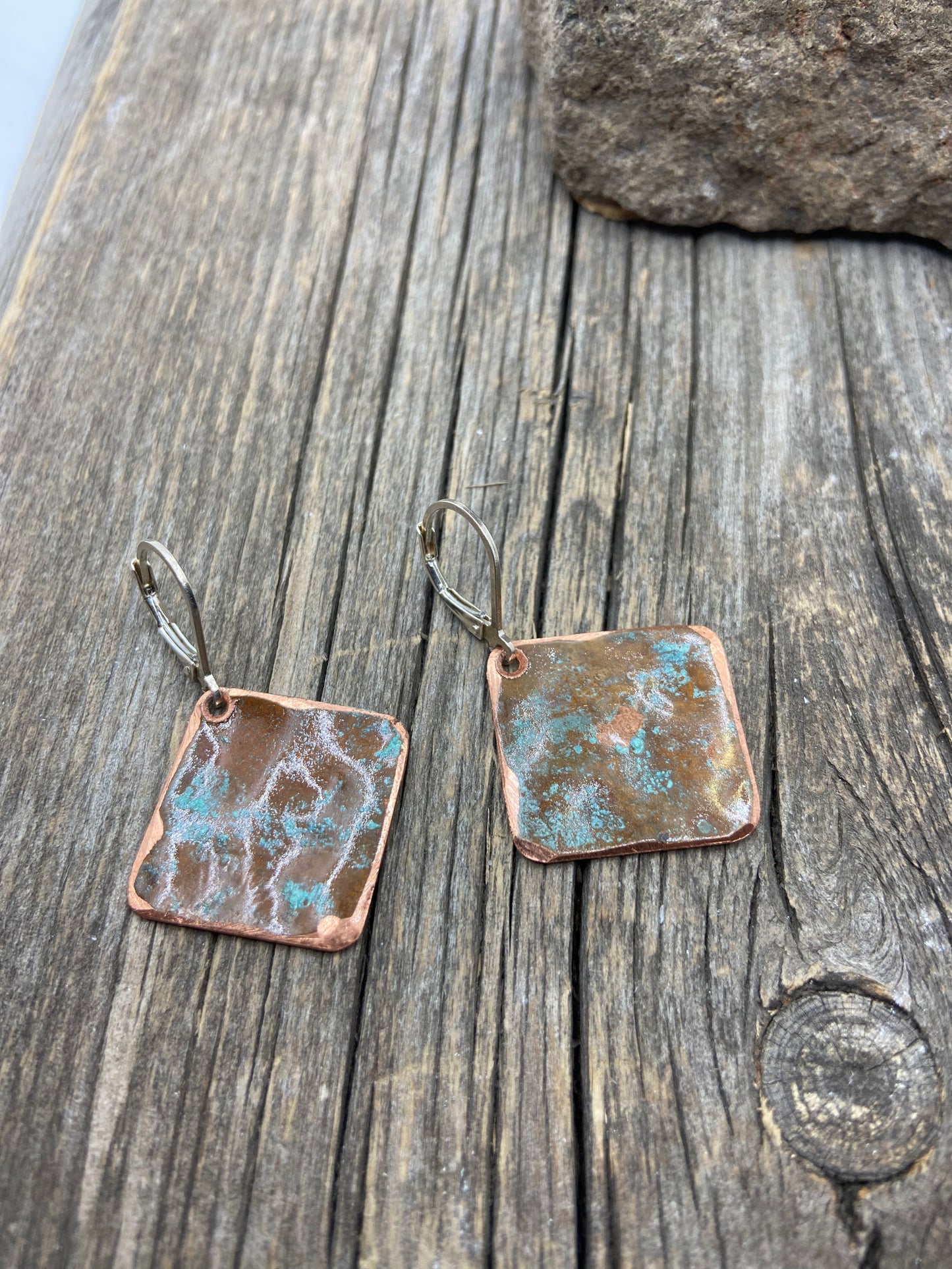 Copper Diamond Patina Earrings