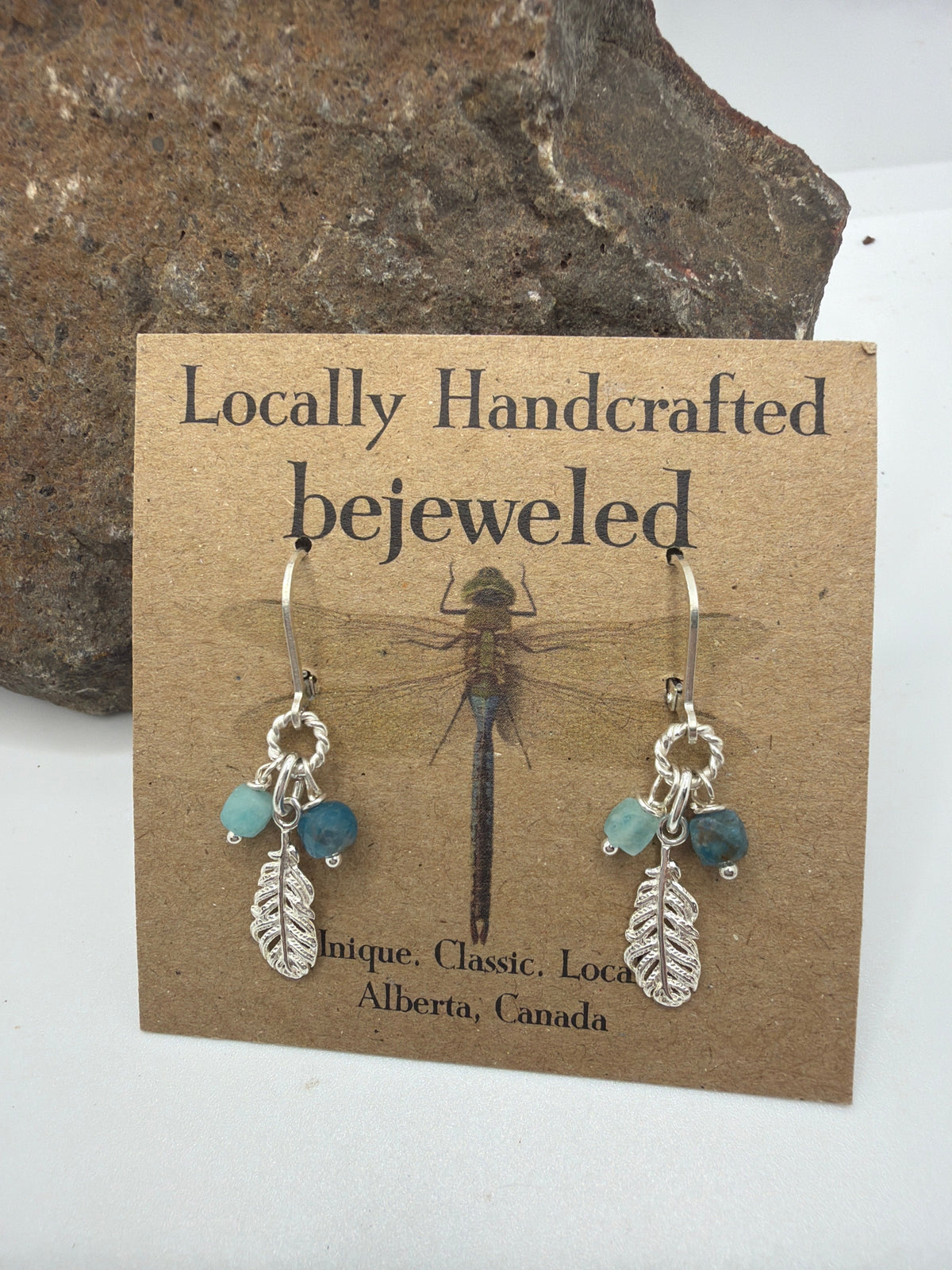 Apatite and Aquamarine, feather earrings
