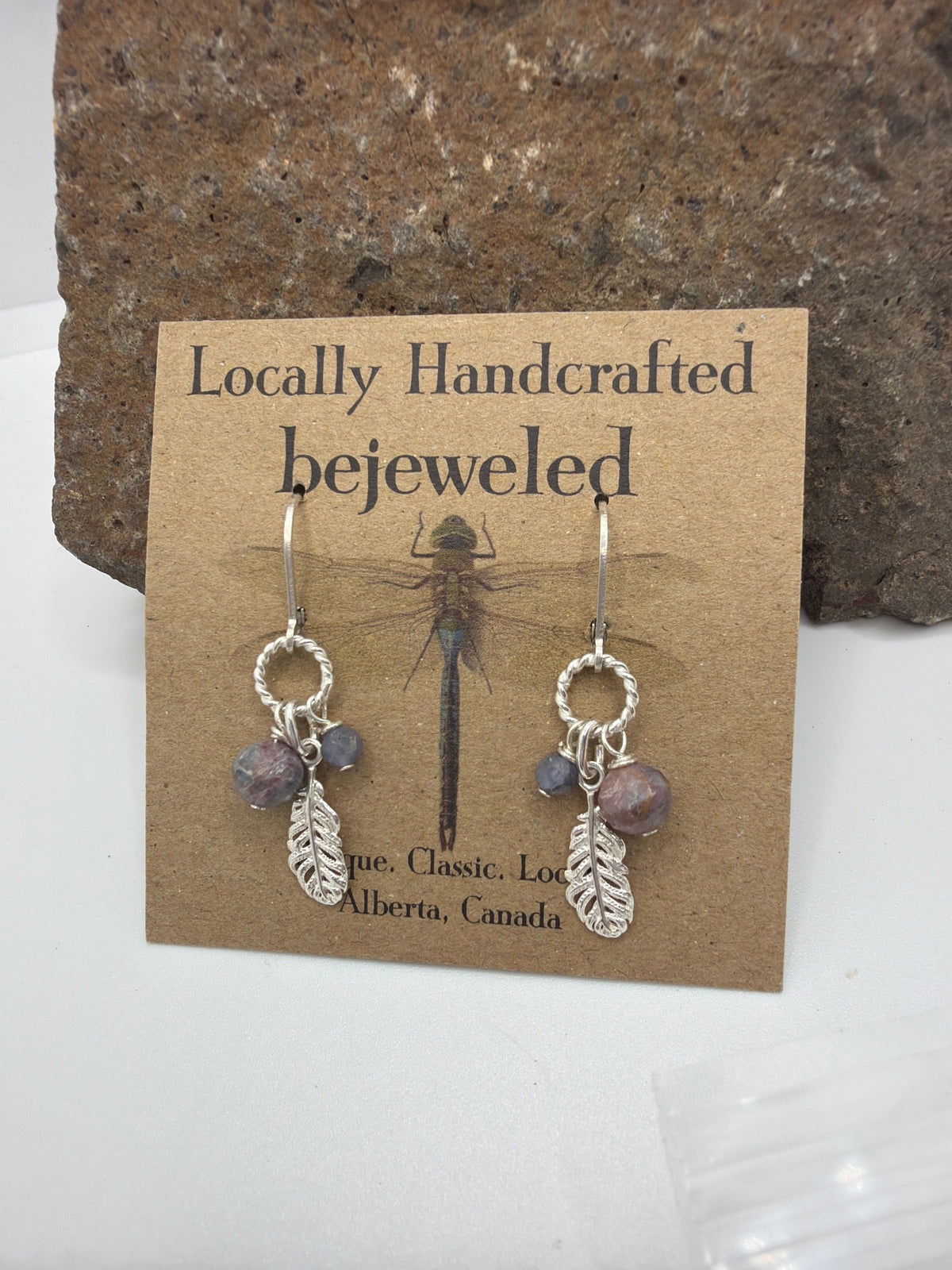 Tourmaline & Sapphire Silver Feather Drop Earrings
