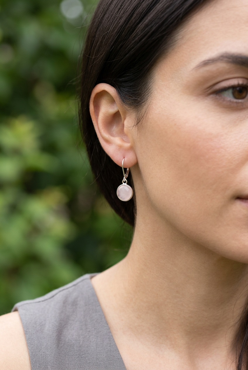Rose Quartz Round Drop Earrings