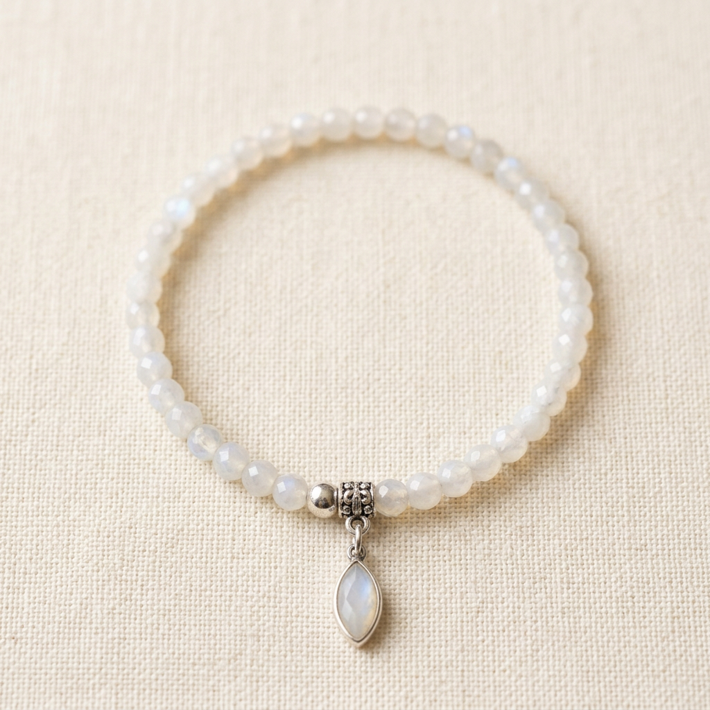 Moonstone Stretch Bracelet with Moonstone Charm
