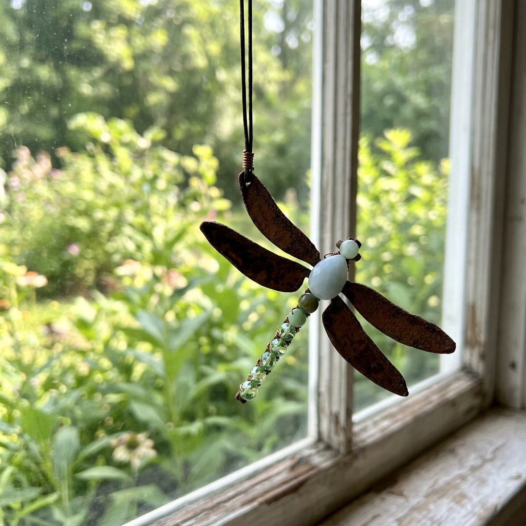 Pale Blue & Green Gemstone Dragonfly