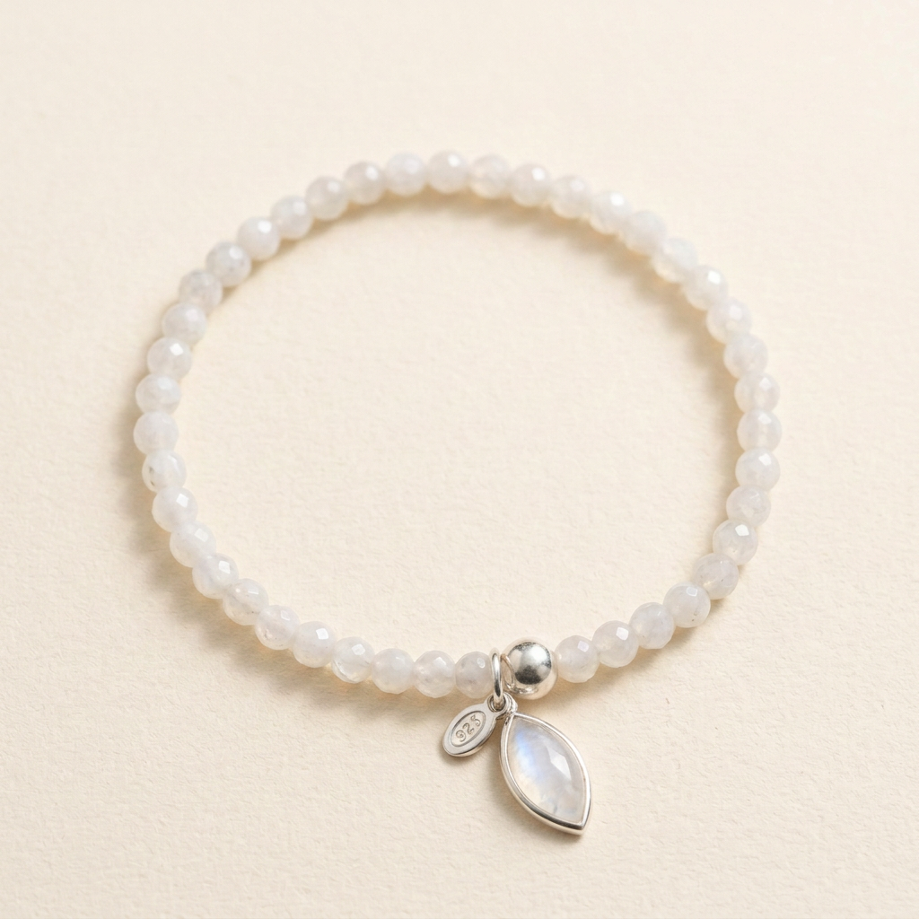 Moonstone Stretch Bracelet with Sterling Silver Dangle