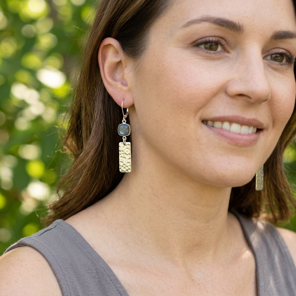Labradorite & Hammered Silver Dangle Earrings