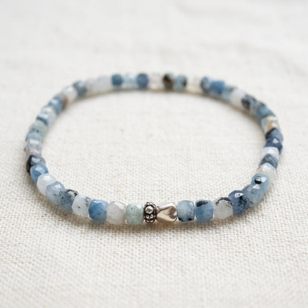 Sparkling Aquamarine Stretch Bracelet – Blue & Cloud