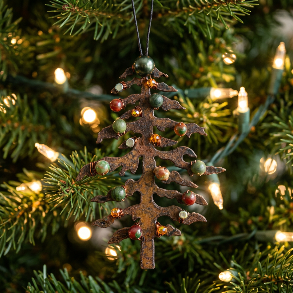 Green & Orange Gemstone Christmas Tree Ornament