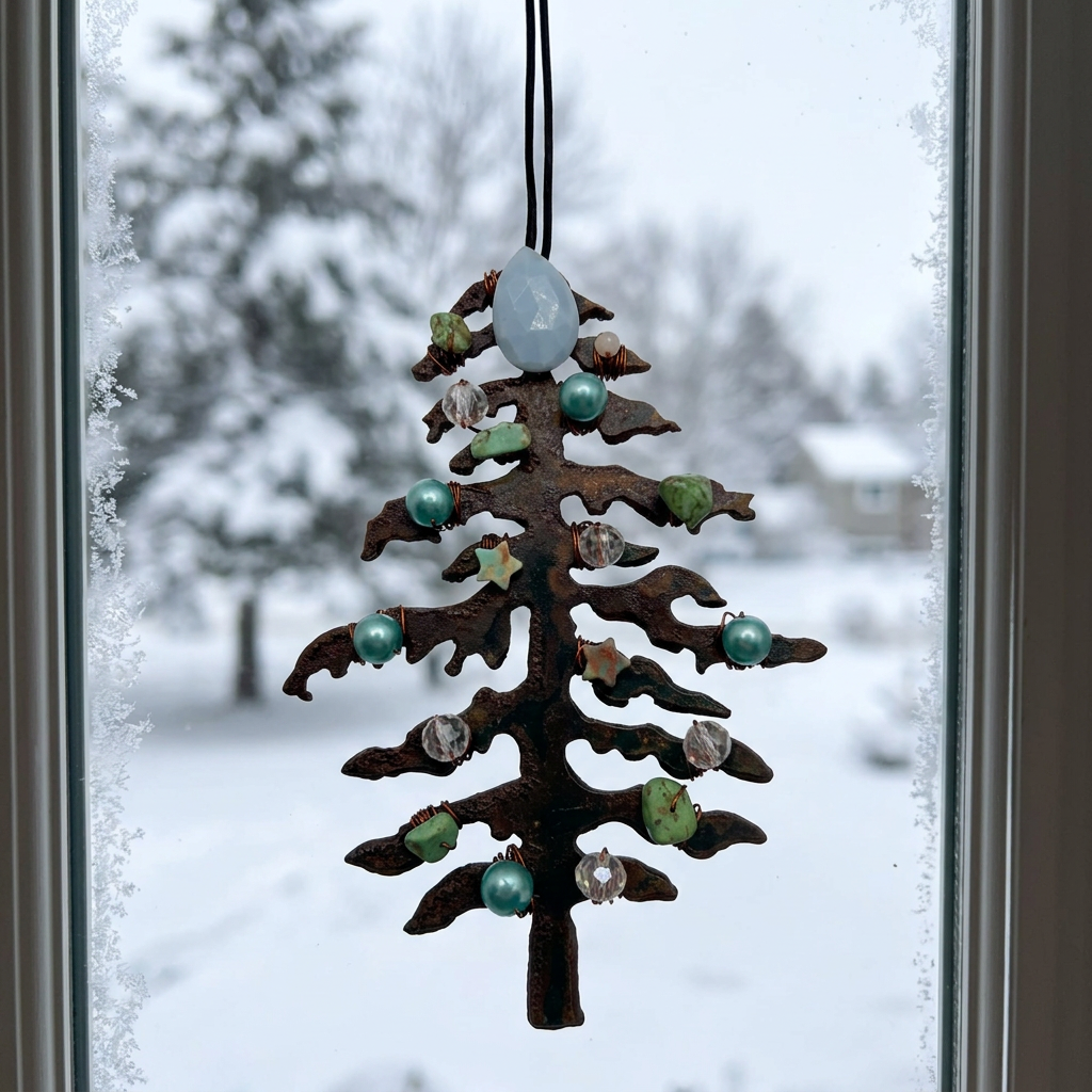 Teal & Star-Accented Gemstone Christmas Tree Ornament