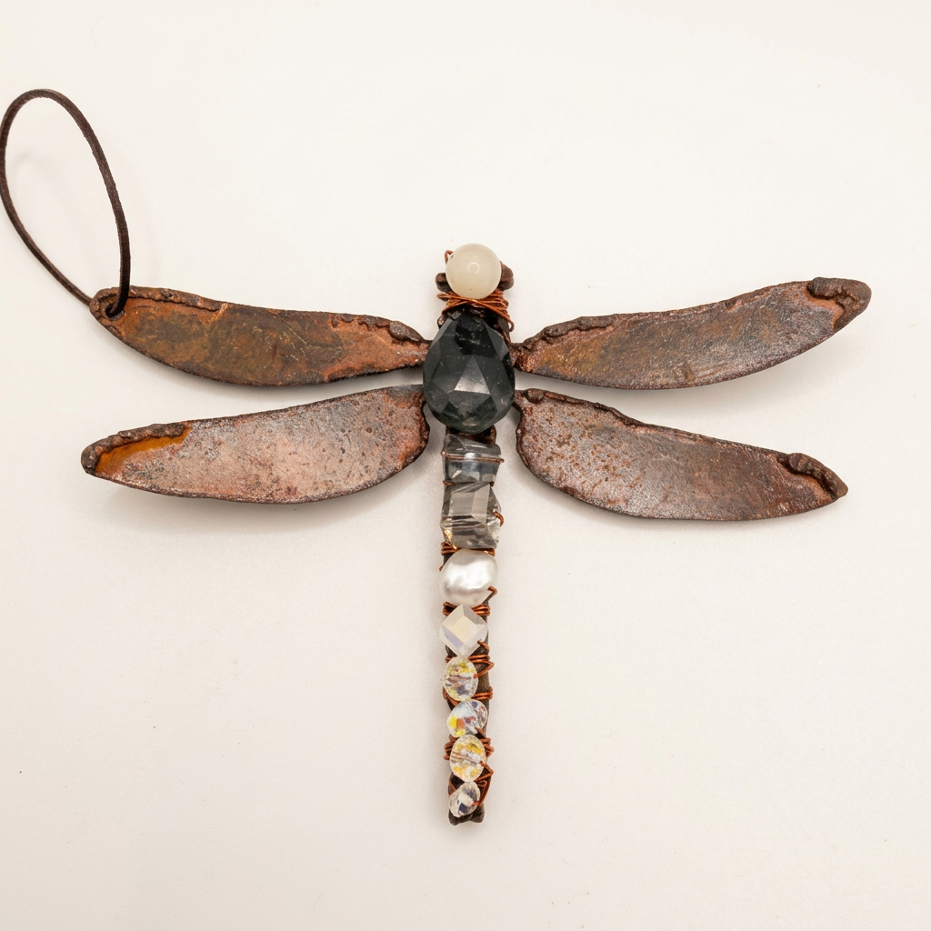 Rutilated Grey Quartz & Clear Crystal Dragonfly