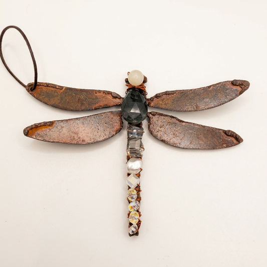 Rutilated Grey Quartz & Clear Crystal Dragonfly