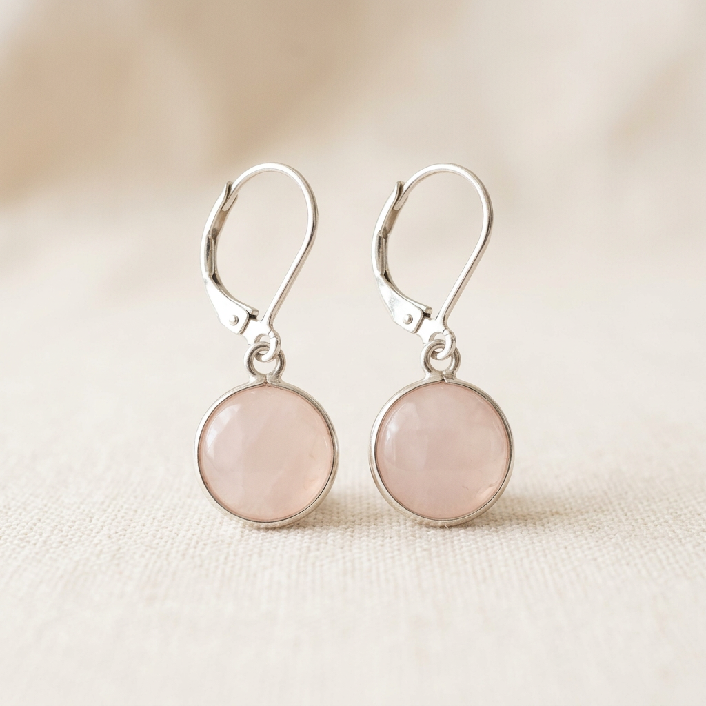 Rose Quartz Round Drop Earrings