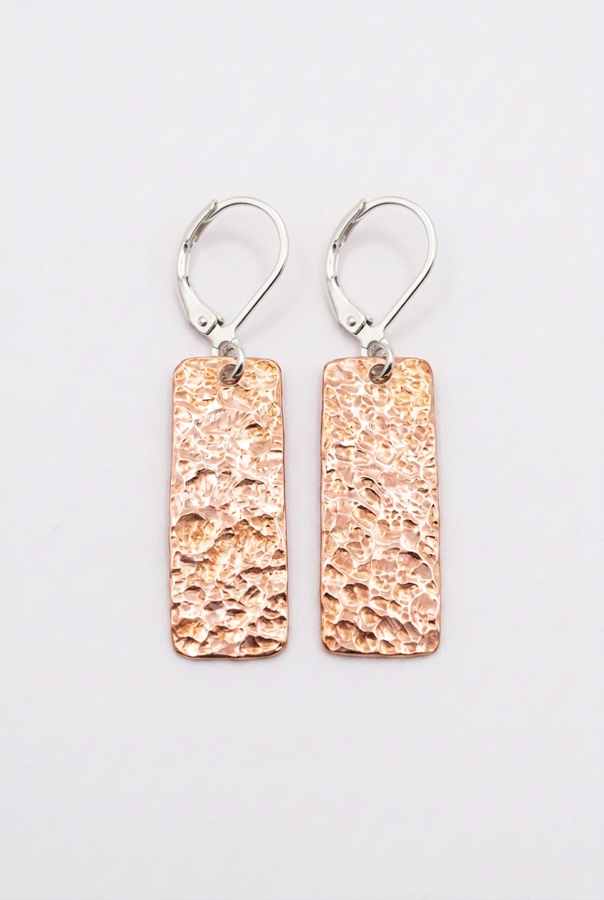 Hammered Copper Bar Earrings