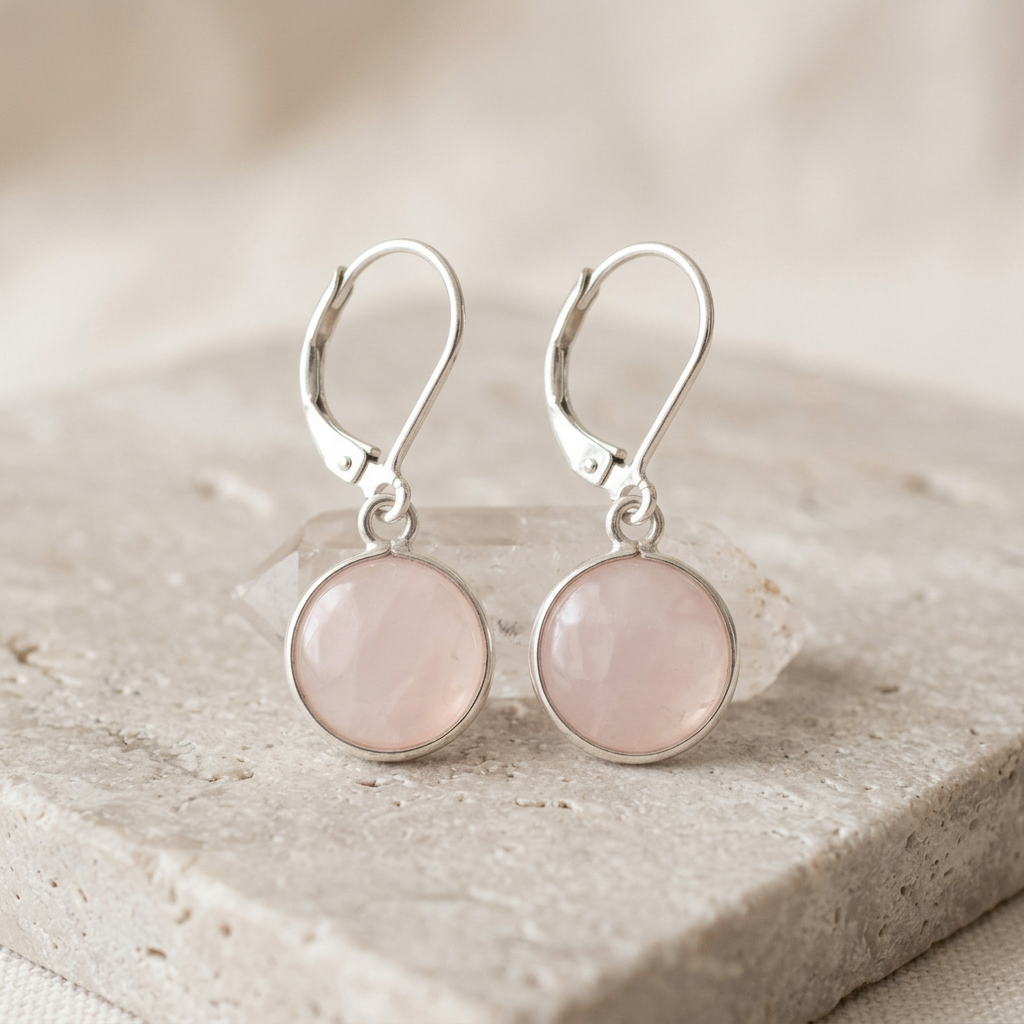 Rose Quartz Round Drop Earrings