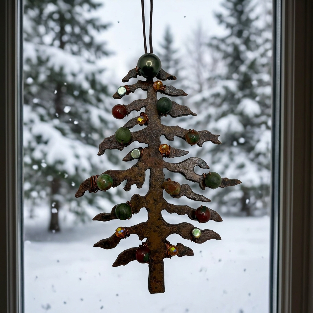 Green & Orange Gemstone Christmas Tree Ornament