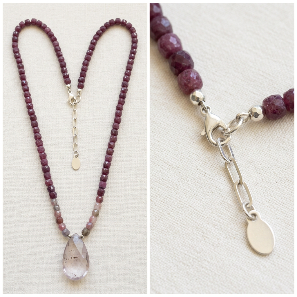 Ruby & Pink Tourmaline Quartz Pendant Necklace