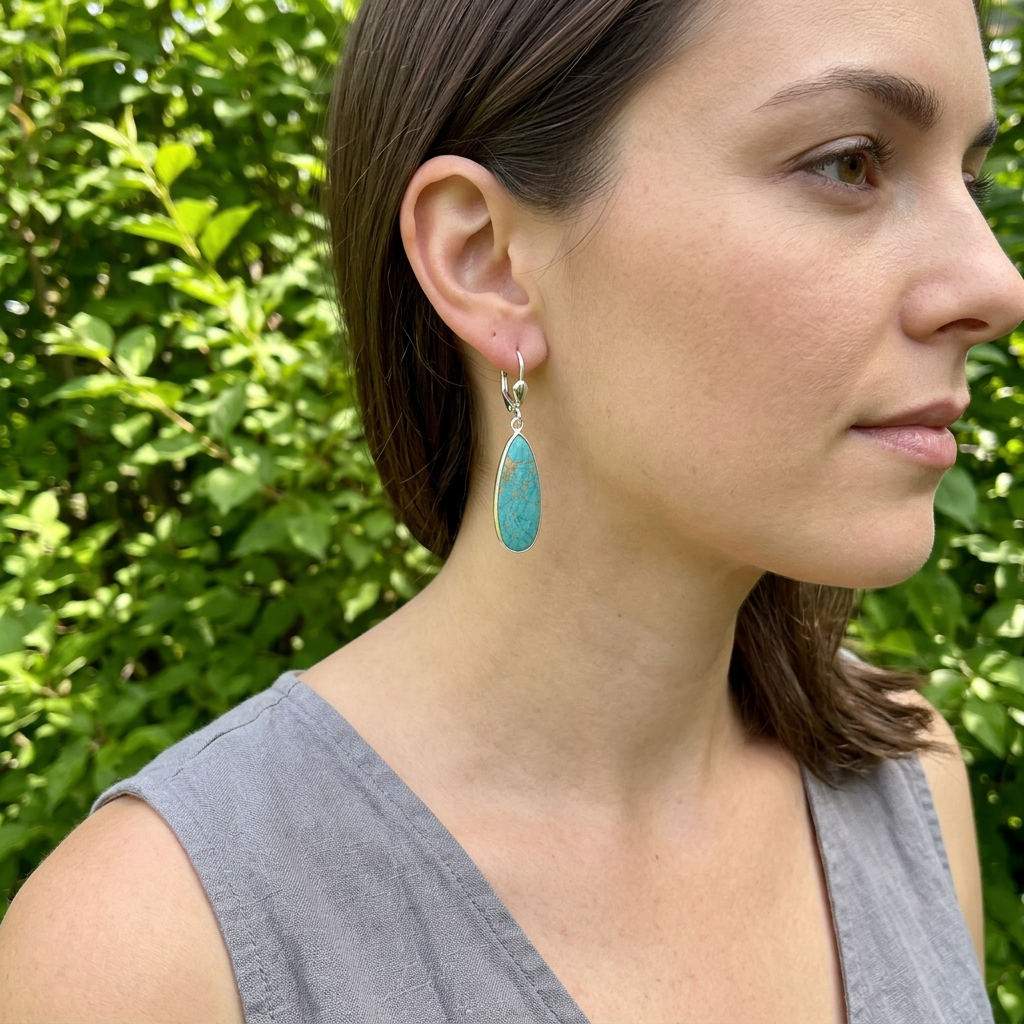 Blue-Green turquoise Teardrop Earrings