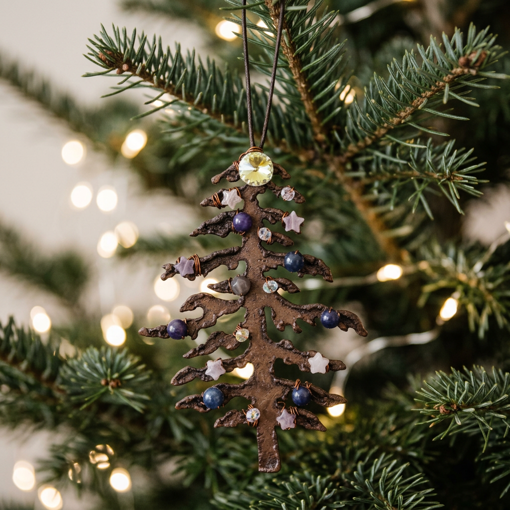 Gemstone Christmas Tree Ornament with Swarovski Crystal Topper