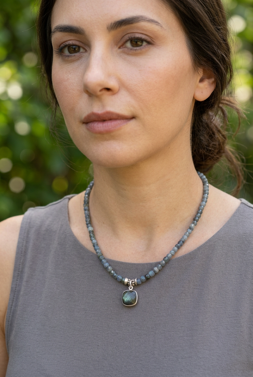 Grey Sapphire & Labradorite Pendant Necklace