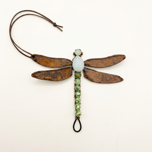 Pale Blue & Green Gemstone Dragonfly