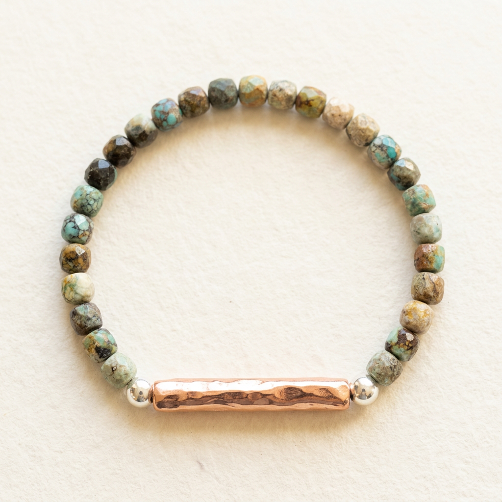 Limited-Edition Turquoise & Brown Stretch Bracelet with Copper