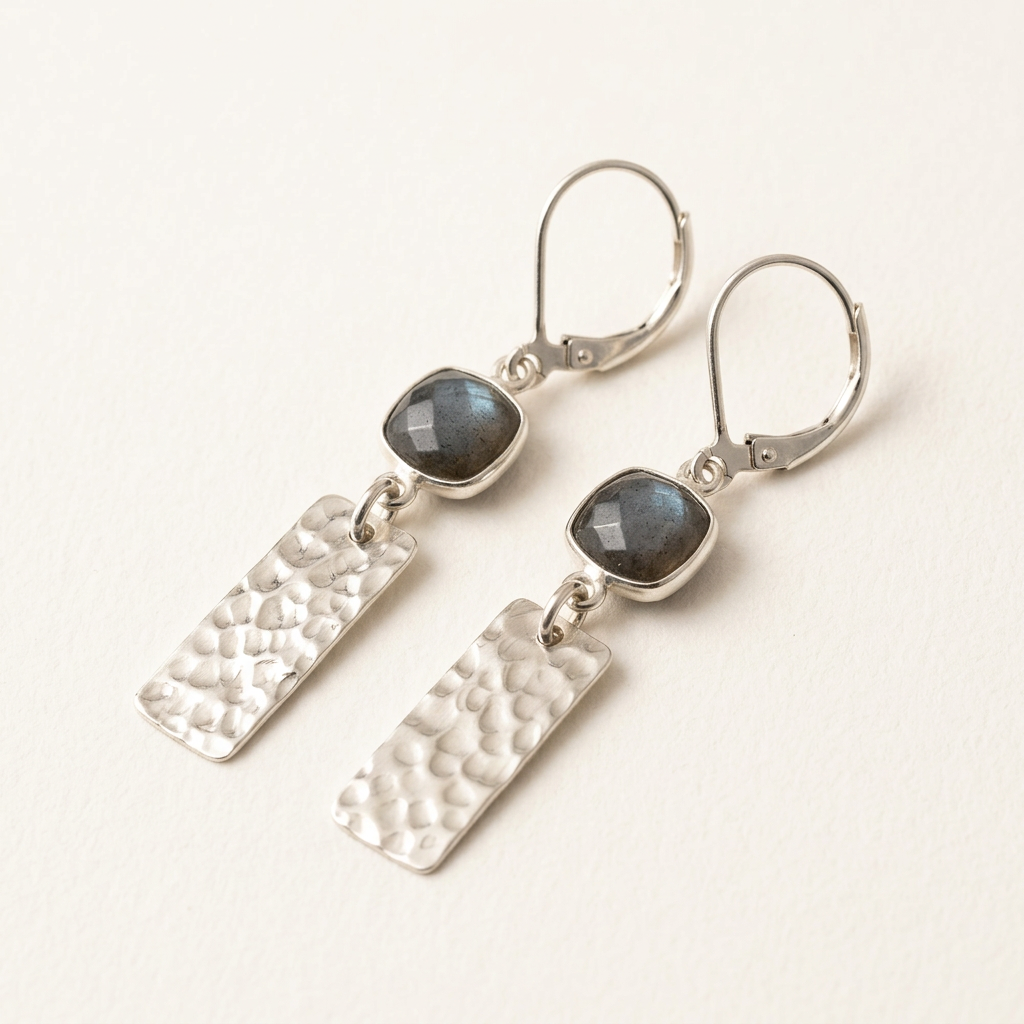 Labradorite & Hammered Silver Dangle Earrings