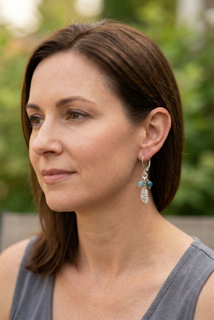 Apatite and Aquamarine, feather earrings