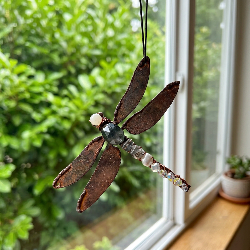 Rutilated Grey Quartz & Clear Crystal Dragonfly