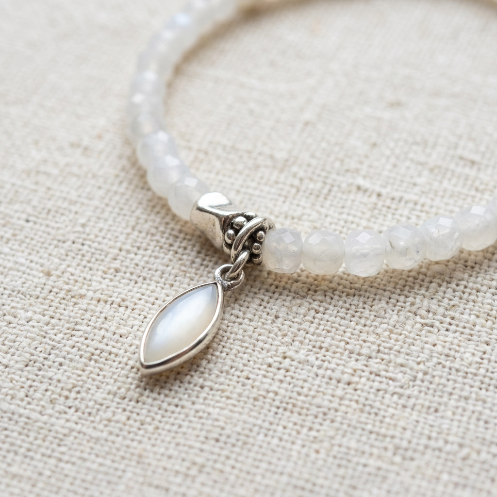 Moonstone Stretch Bracelet with Moonstone Charm