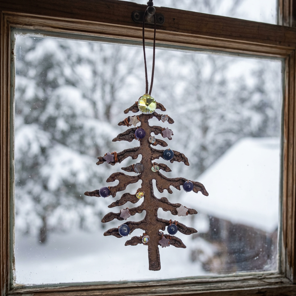 Gemstone Christmas Tree Ornament with Swarovski Crystal Topper