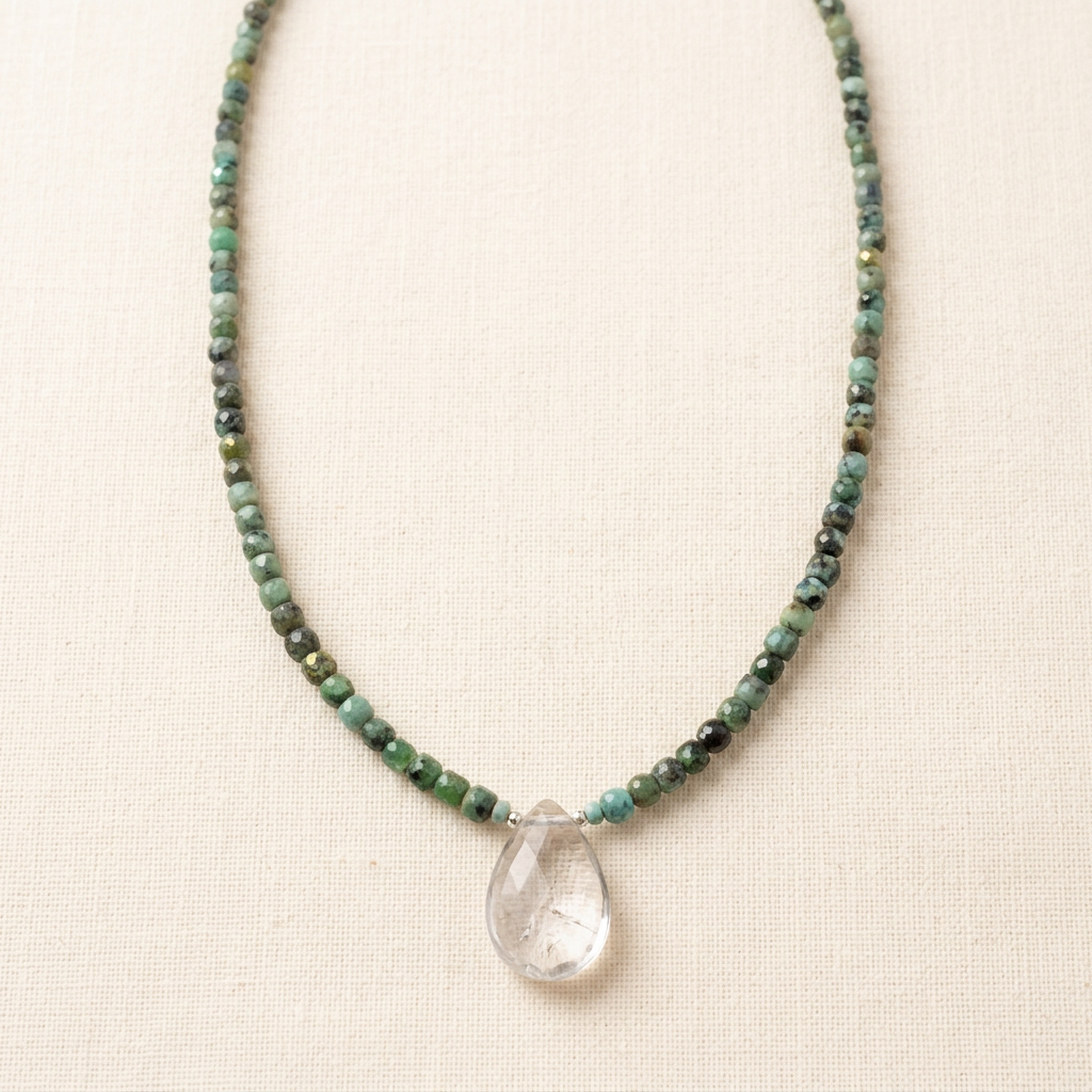 Faceted African Turquoise & Quartz Pendant Necklace.  One of a kind.