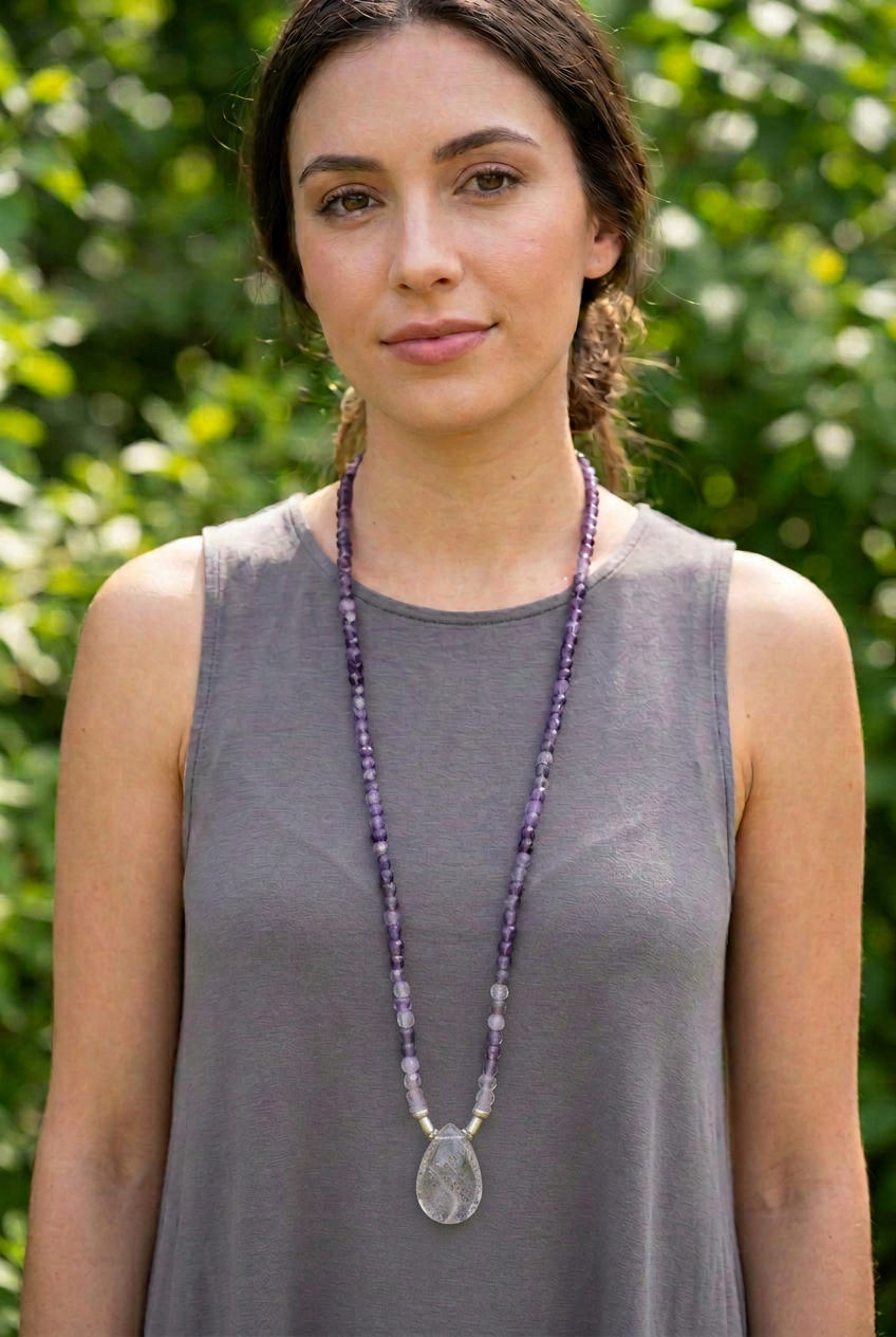 Brazilian Grape Amethyst & Quartz Pendant Necklace