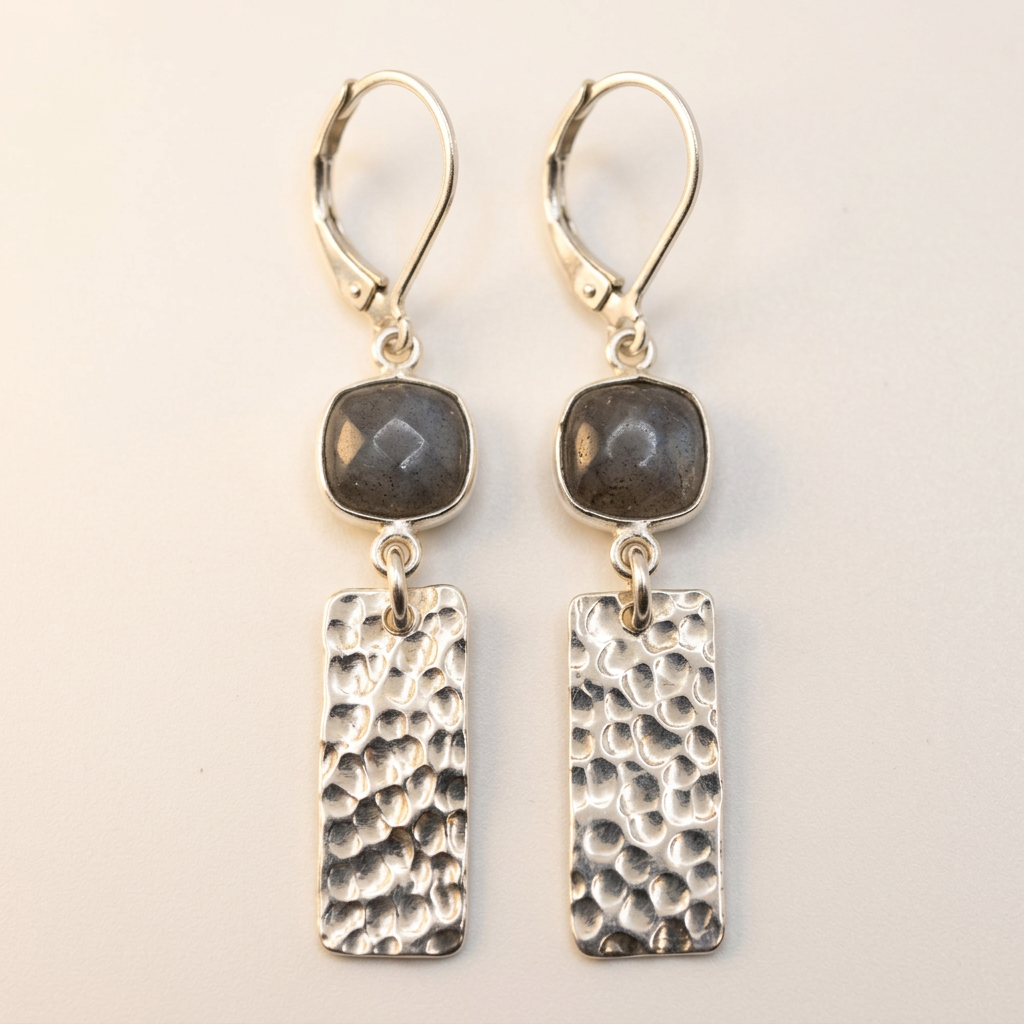 Labradorite & Hammered Silver Dangle Earrings