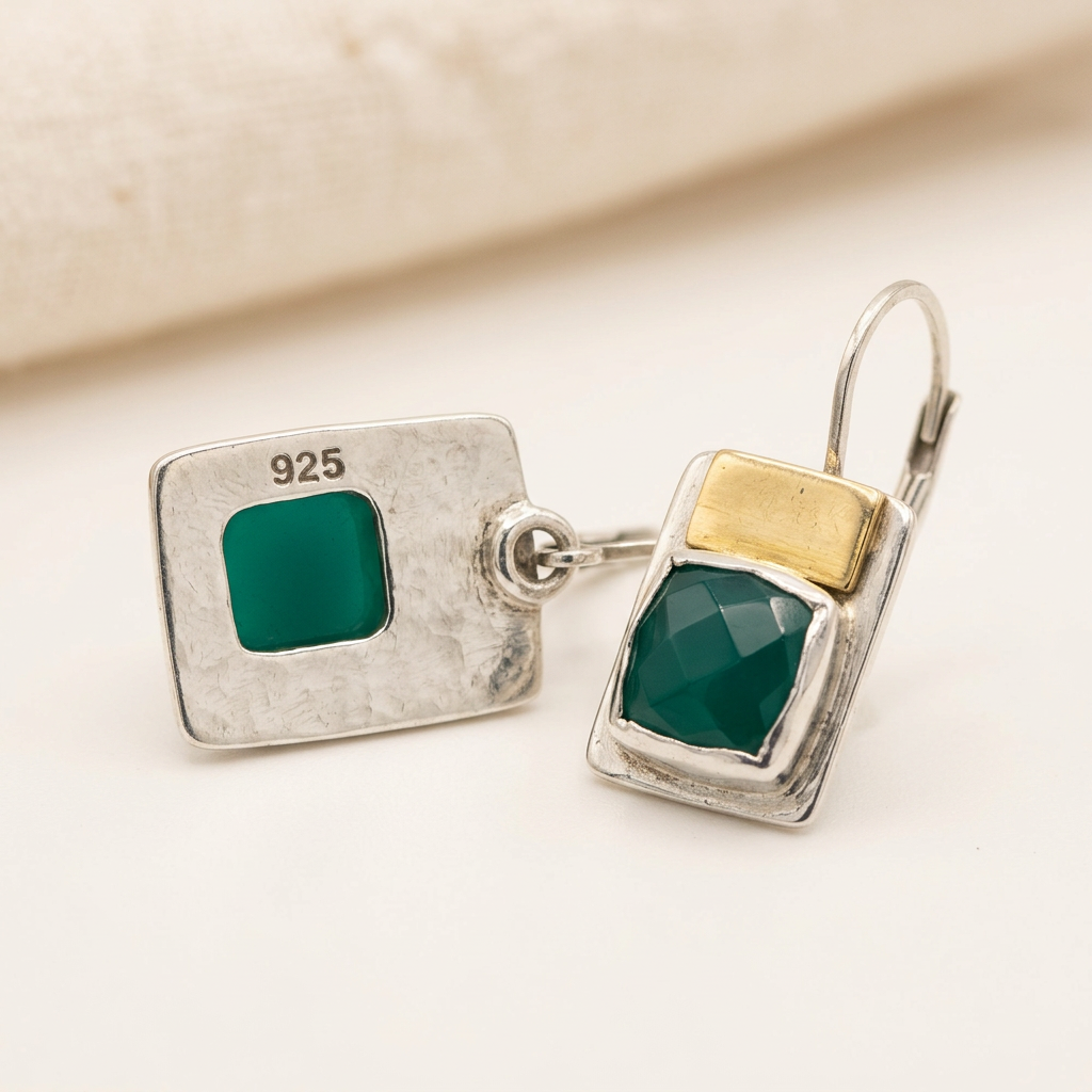 Two-Tone Chalcedony & Brass Earrings