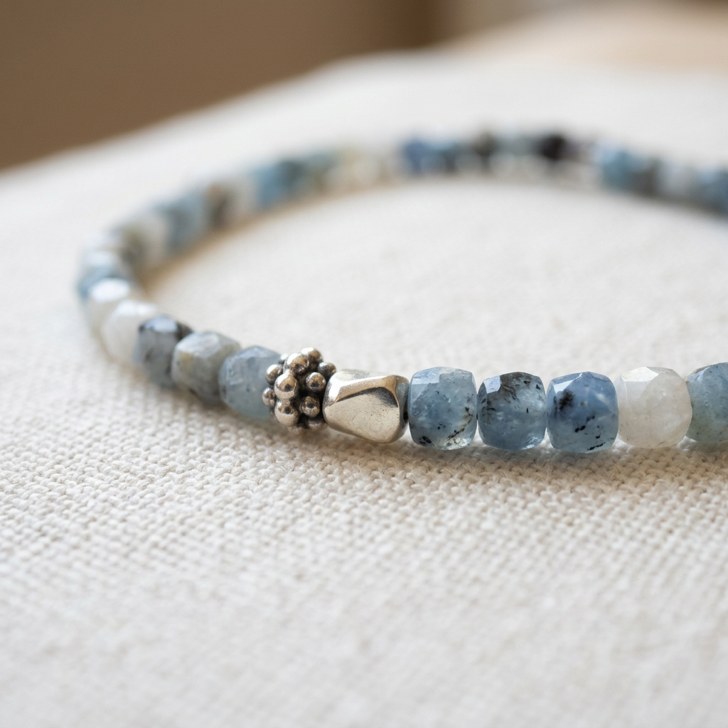 Sparkling Aquamarine Stretch Bracelet – Silver Accent