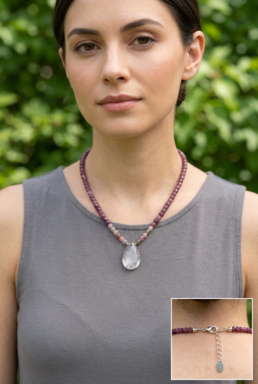 Ruby & Pink Tourmaline Quartz Pendant Necklace