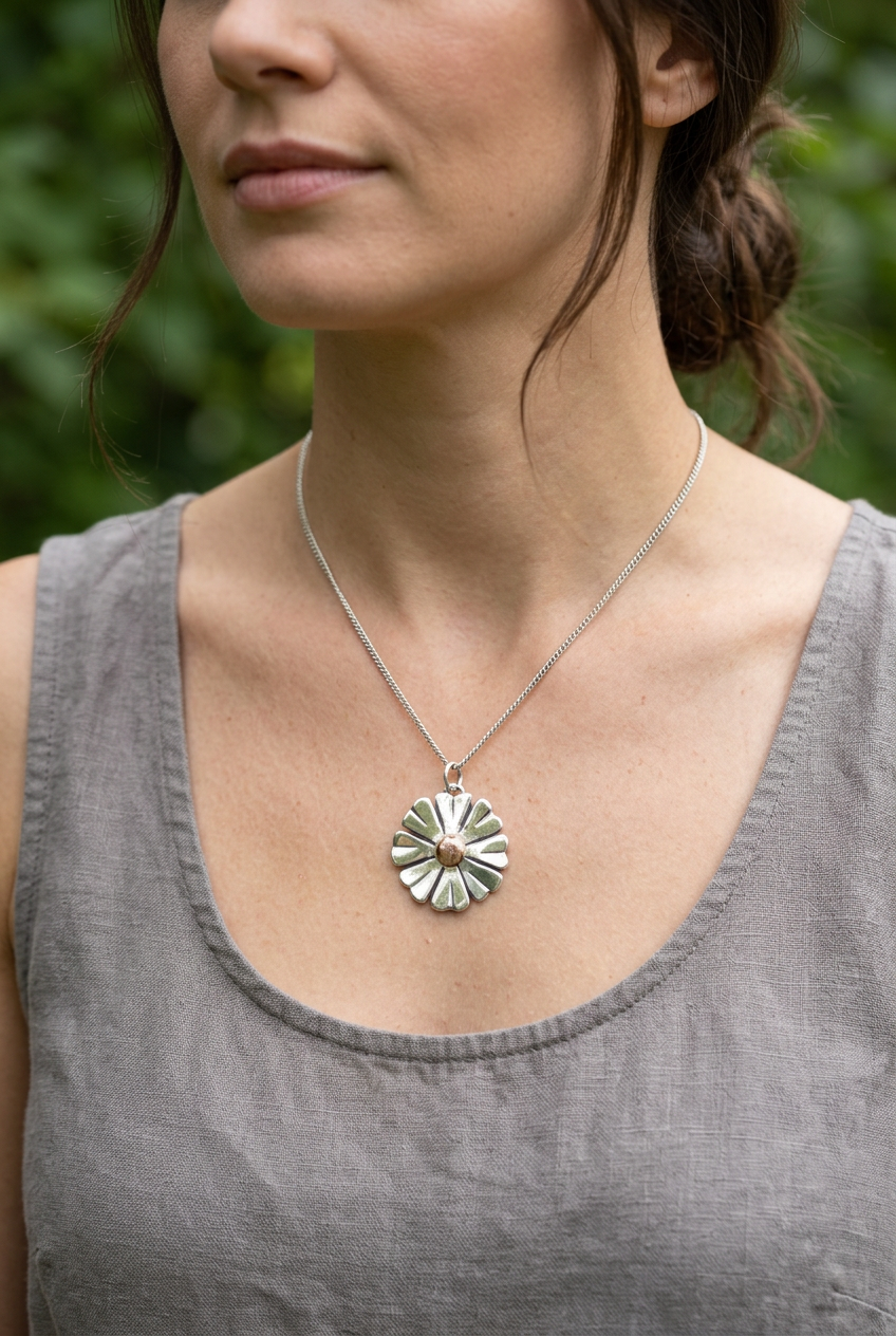 Model wearing the flower necklace