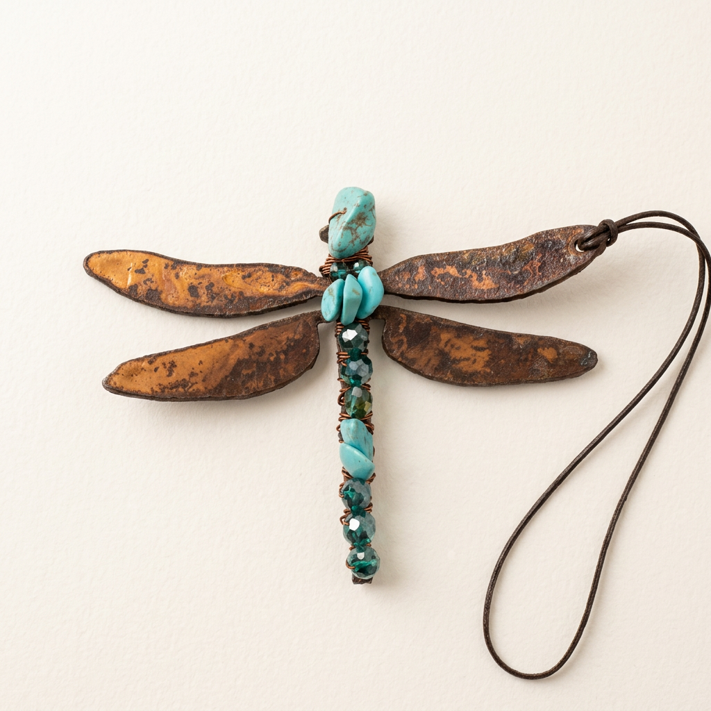 Plain-background turquoise and crystal dragonfly
