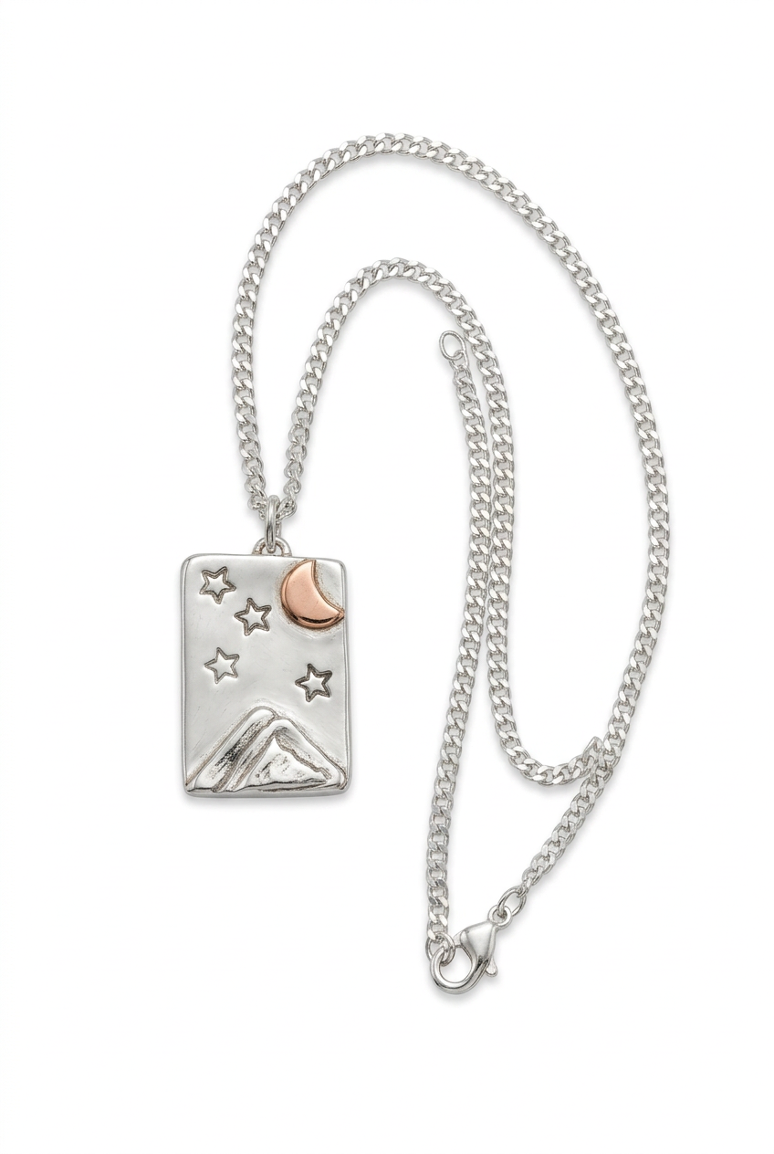 Silver pendant and chain isolated on a clean white background